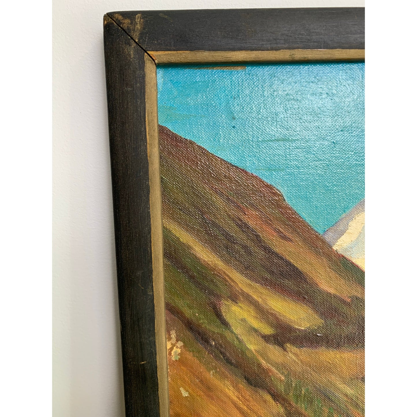 Vintage Alpine Landscape Oil Painting Signed Framed Mountain Lake Nature Cottage