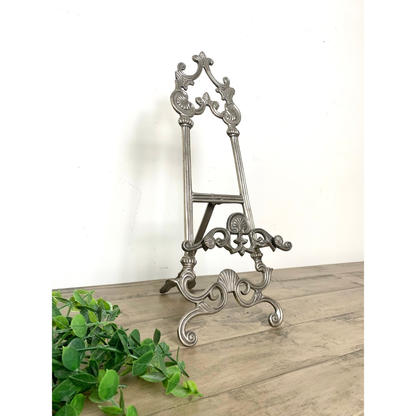 Vintage Ornate Vintage Silver Metal Display Easel Book or Plate Holder Old Money