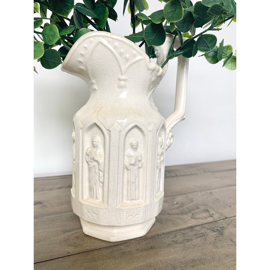 Vintage LEGO Japan Gothic Revival Apostle Ceramic Pitcher Vase Figural Relief