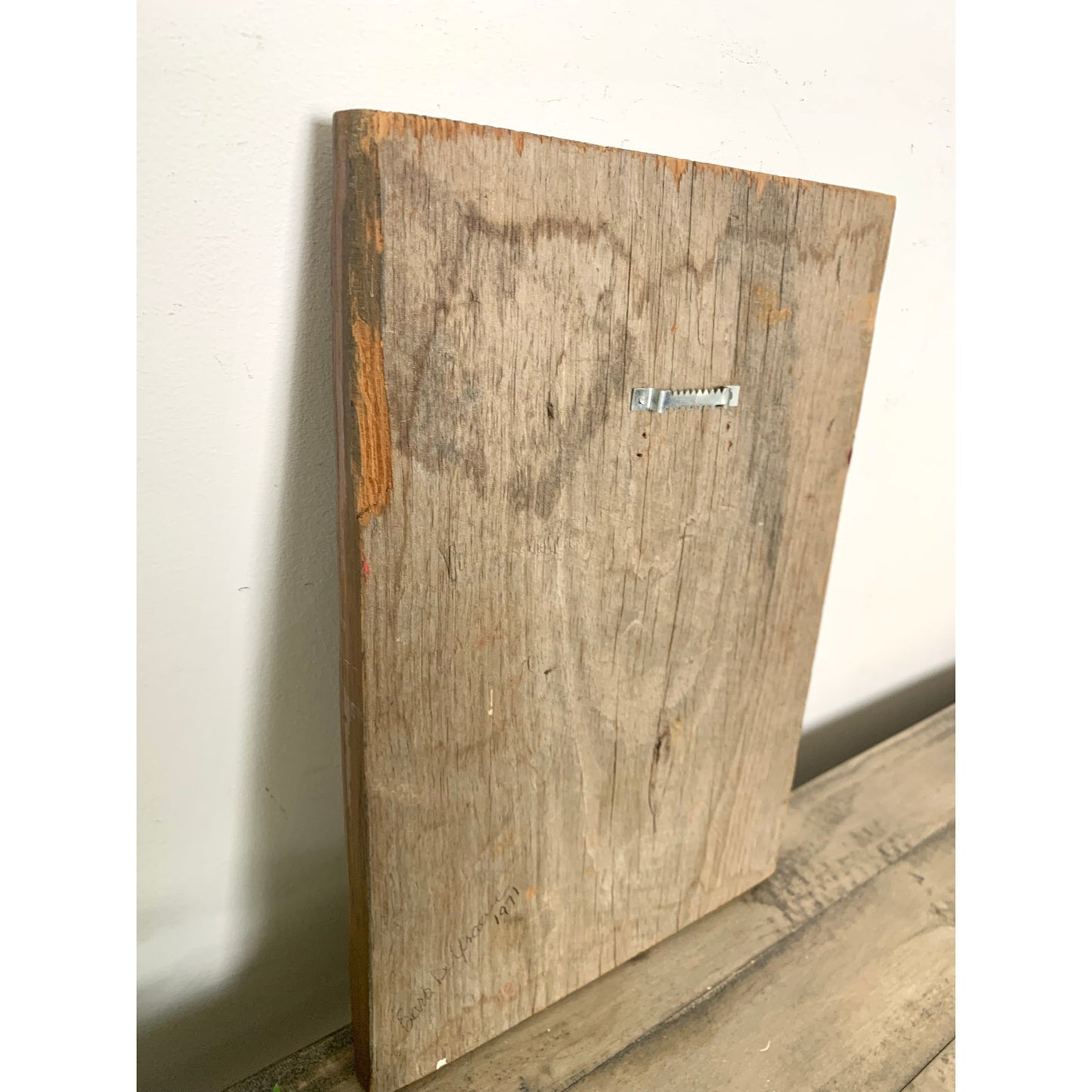 Vintage 1971 Hand-Painted Wooden Painting Apples in Basket Rustic Farmhouse Art