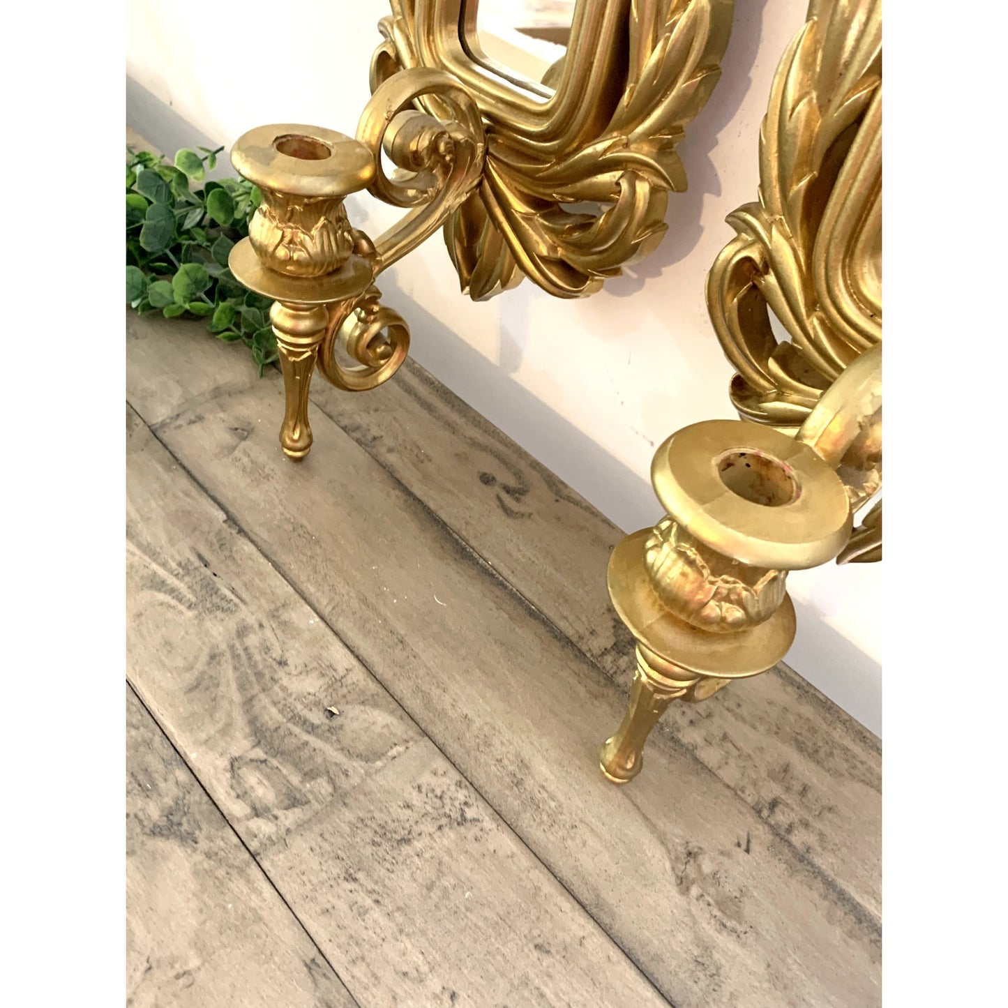 Vintage Burwood Gold Wall Mirror Sconces Ornate Hollywood Regency 1980 Glam Boho