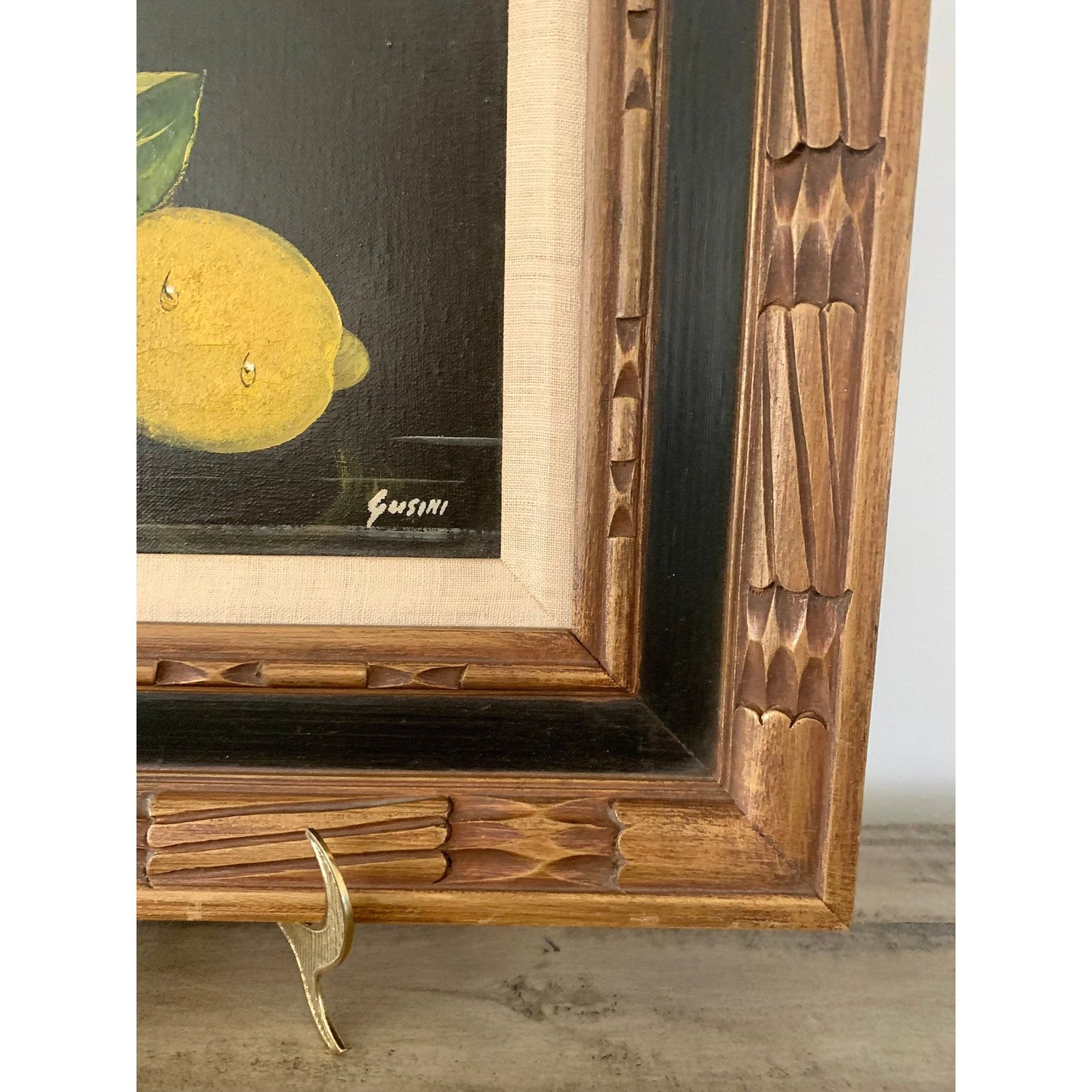 Vintage Original Oil Painting by Antonio Gusini Still Life Lemons Framed Canvas