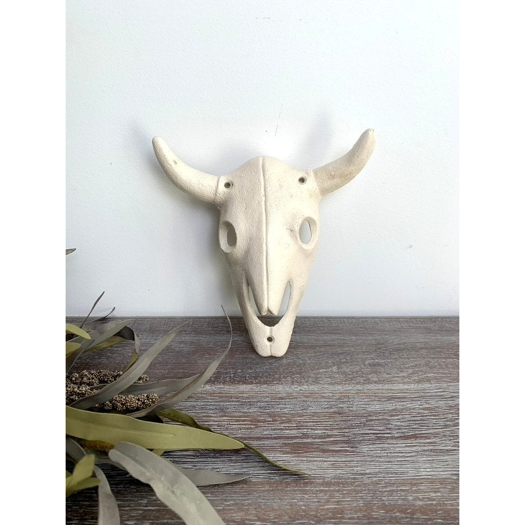 Cast Iron Longhorn Skull Wall Decor Rustic Western Wall Hanging White Bull 3D