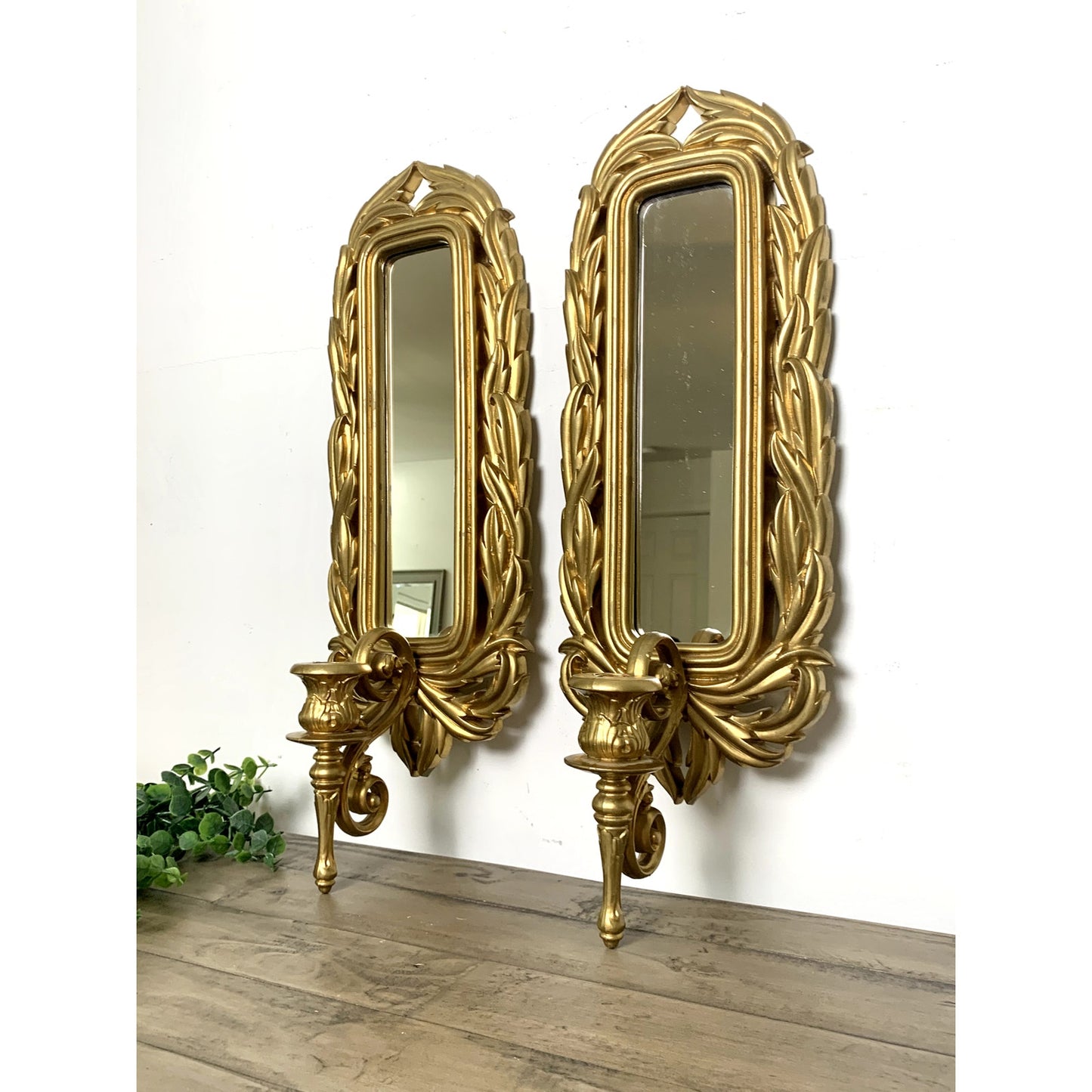 Vintage Burwood Gold Wall Mirror Sconces Ornate Hollywood Regency 1980 Glam Boho