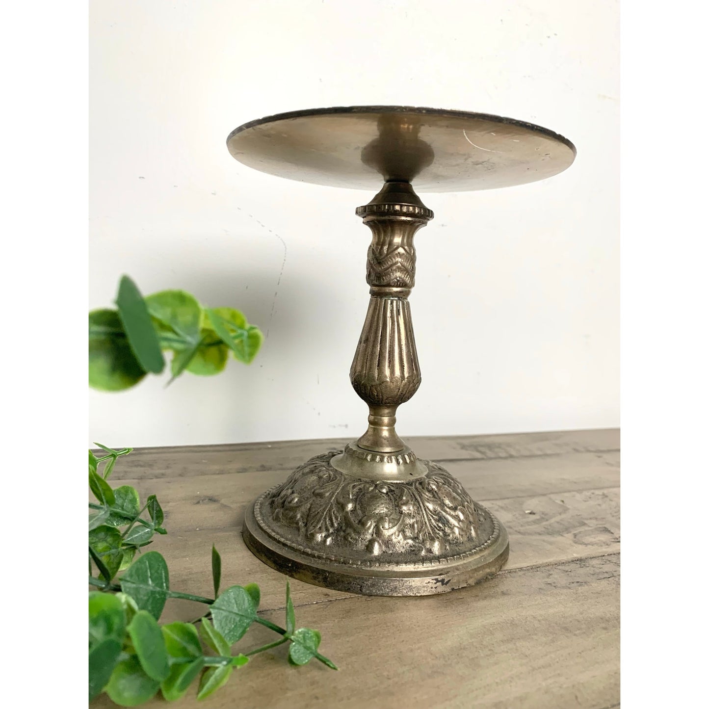 Vintage Ornate Metal Pedestal Candle Holder Pillar Stand with Floral Design
