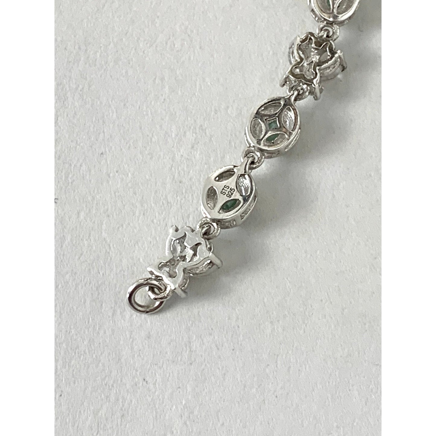 Vintage Sterling Silver Tennis Bracelet Green Stones Butterfly Links 925 Size 7