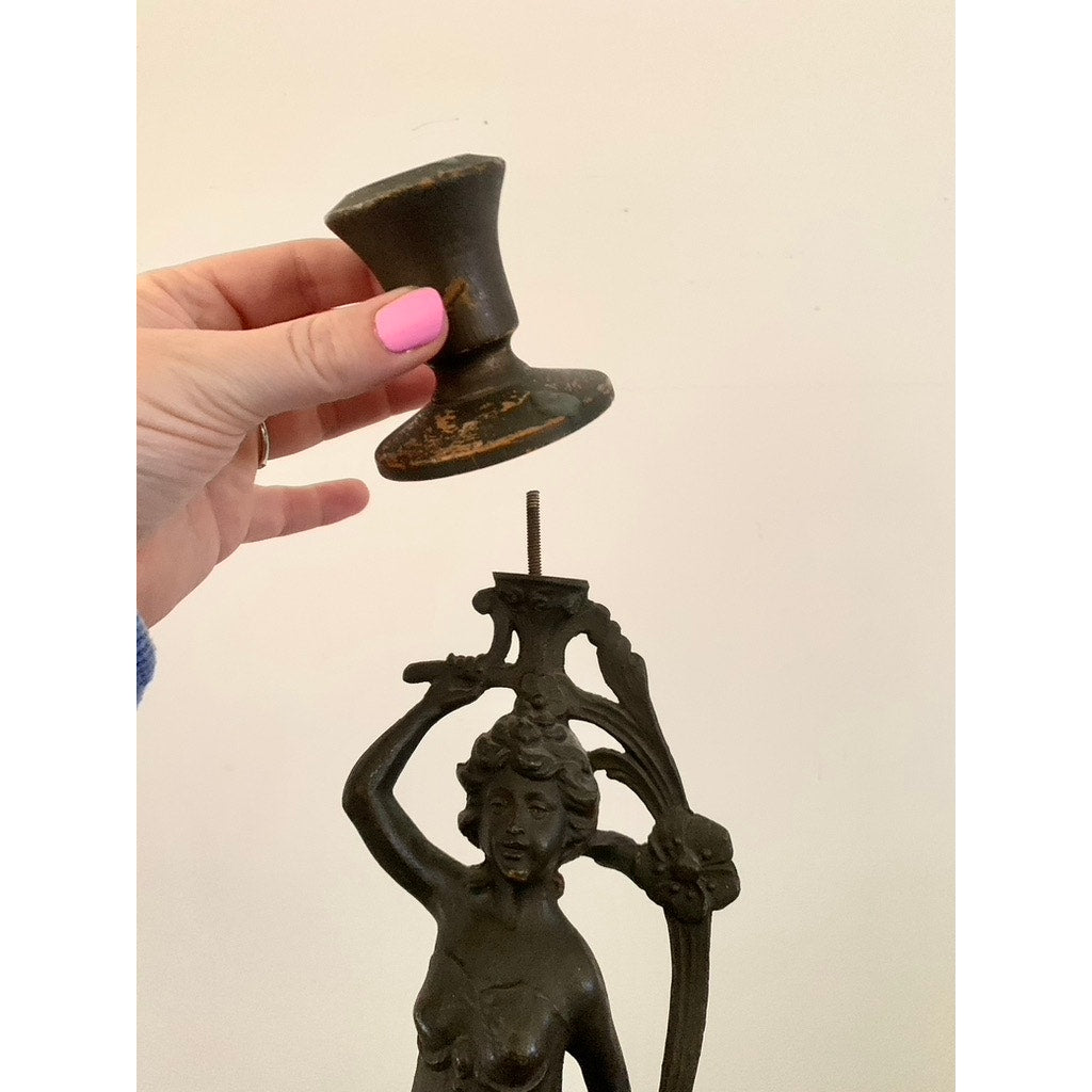 Antique Art Nouveau Bronze Lady Figure Candelabra Statue Romantic Dark Old Money