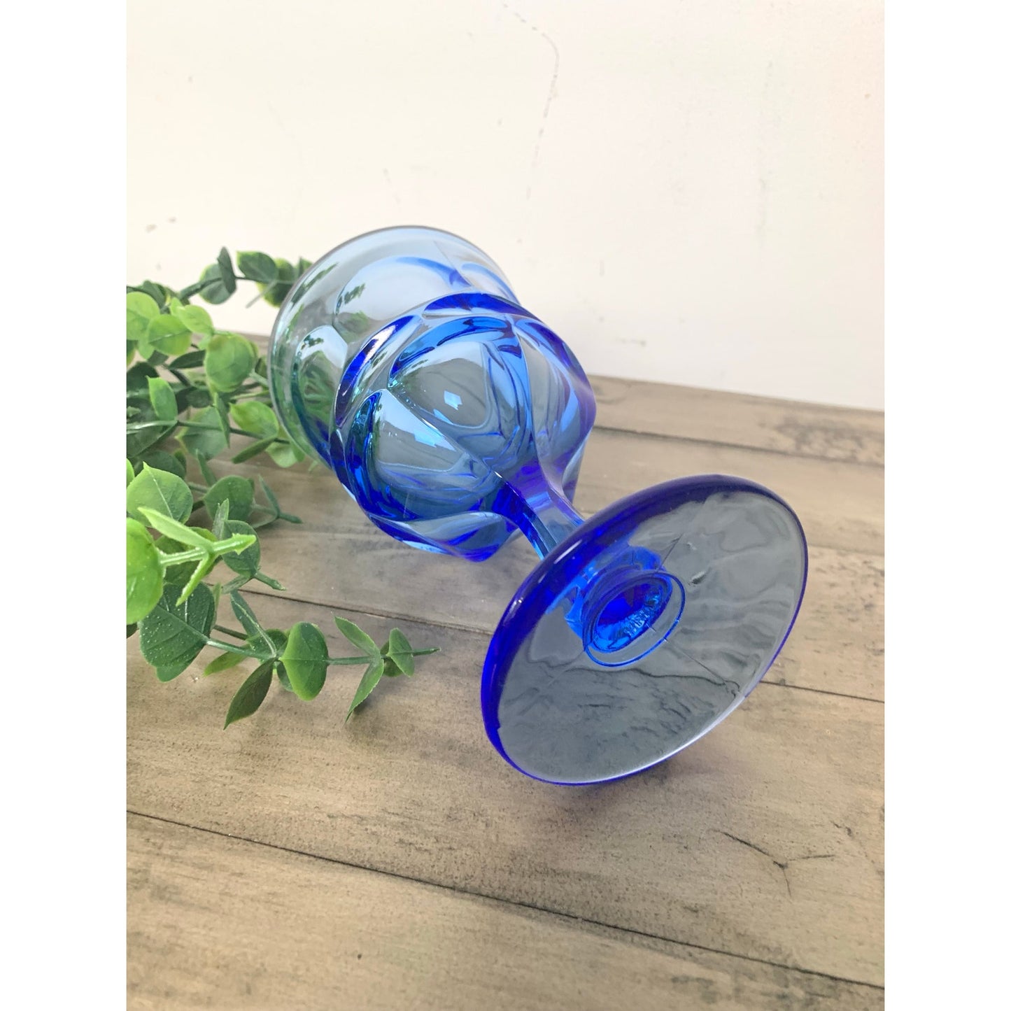 Vintage Fostoria Argus Blue Water Goblets Stem Mid Century Glassware Retro Set 4