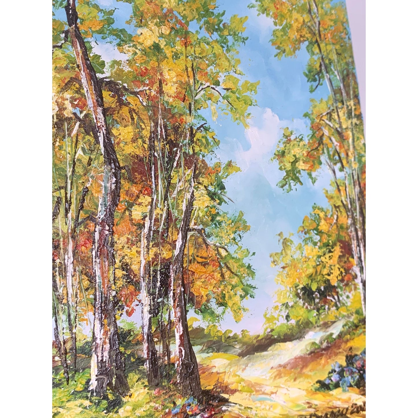 Original Landscape Oil Painting on Board Signed Artwork Trees Cottage Farmhouse