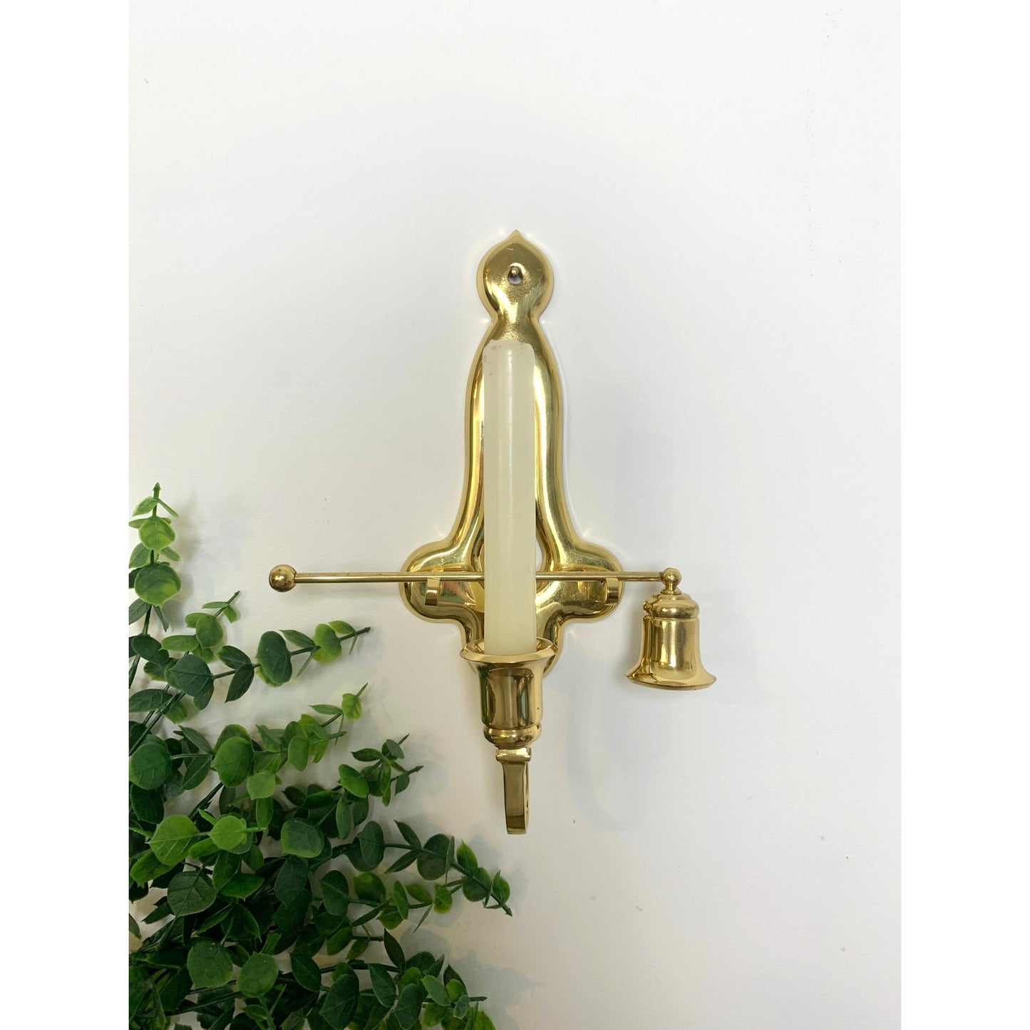 Vintage Brass Wall Sconce Candle Holder with Removable Snuffer Cottage Old Money