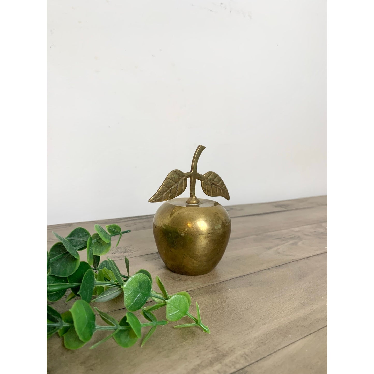 Vintage Brass Apple Bell Handmade India Leaf Handle Retro Fall Gold Teacher MCM