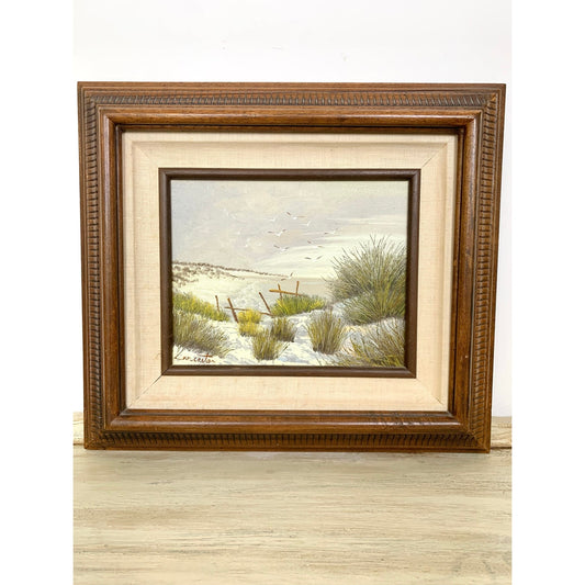 Vintage Oil Painting Framed Original Signed Coastal Beach Landscape Cottagecore