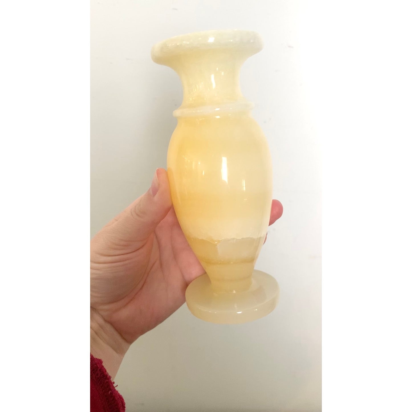 Vintage Yellow Honey Onyx Stone Vase – Carved Marble Natural Organic Stone Boho
