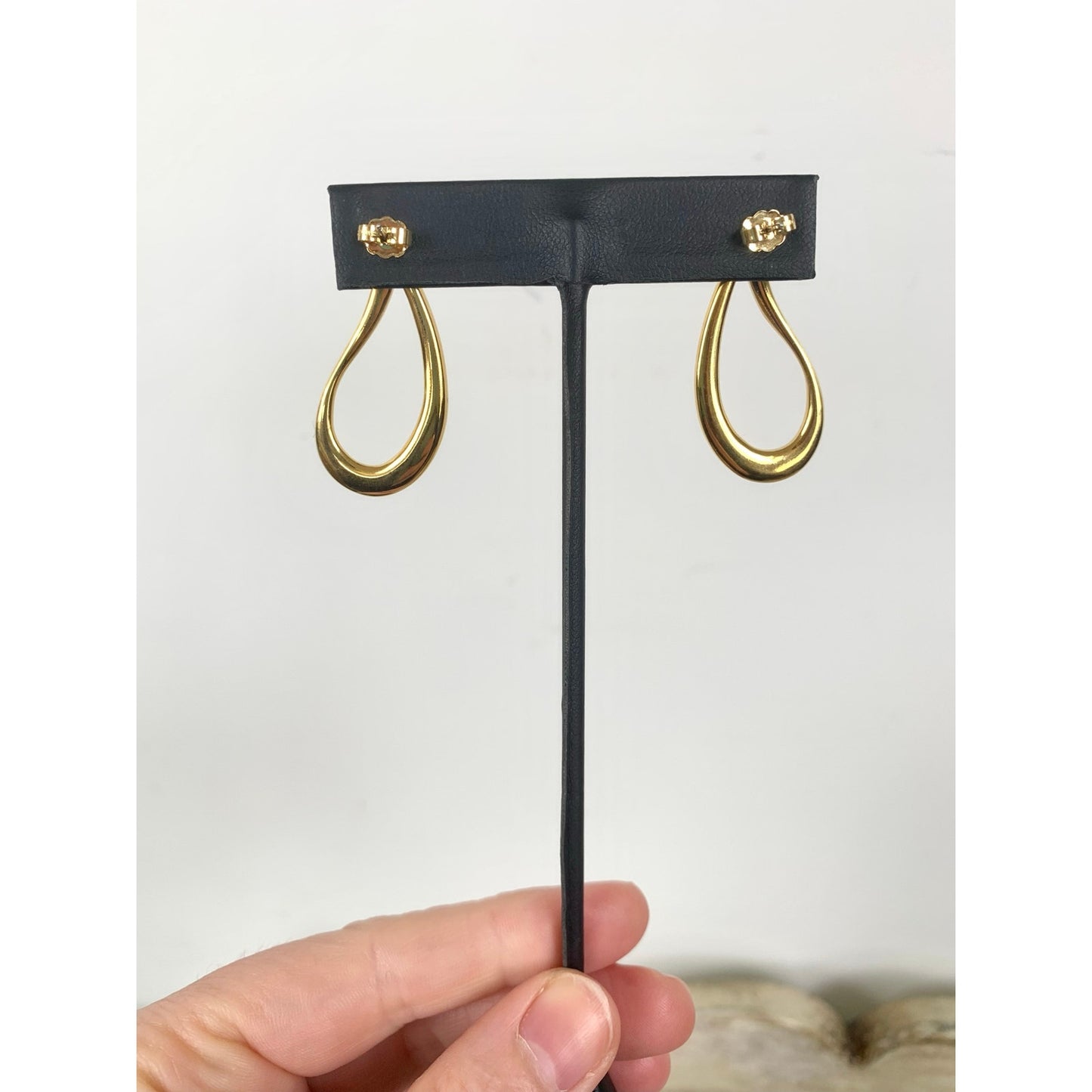 Vintage Green Enamel Goldtone Teardrop Post Back Earrings Retro Statement 80s