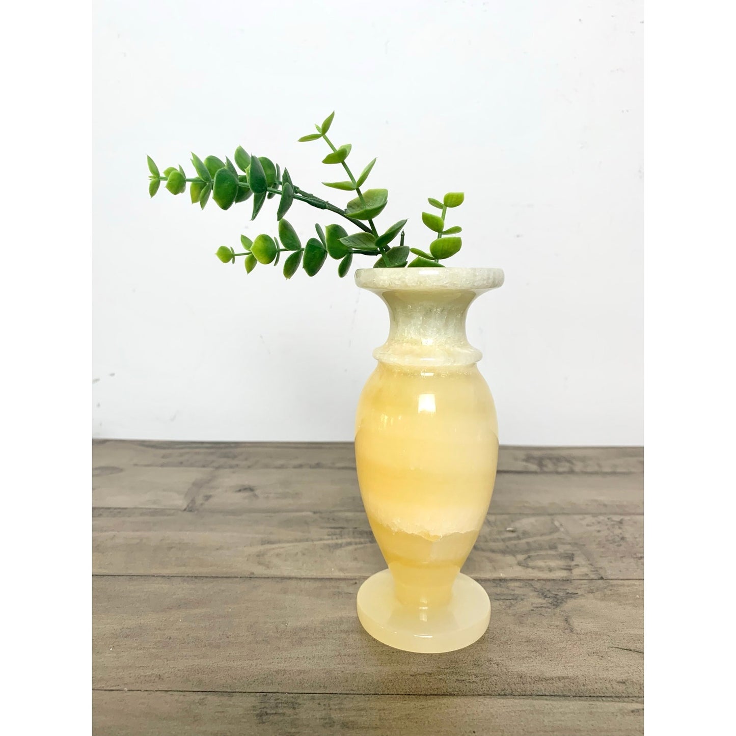 Vintage Yellow Honey Onyx Stone Vase – Carved Marble Natural Organic Stone Boho
