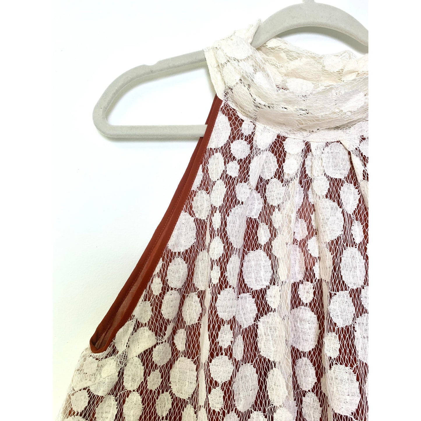 NWT Ryu Lace Pleated Chiffon Halter Tunic Top Size M Whimsy Sheer Boho Feminine