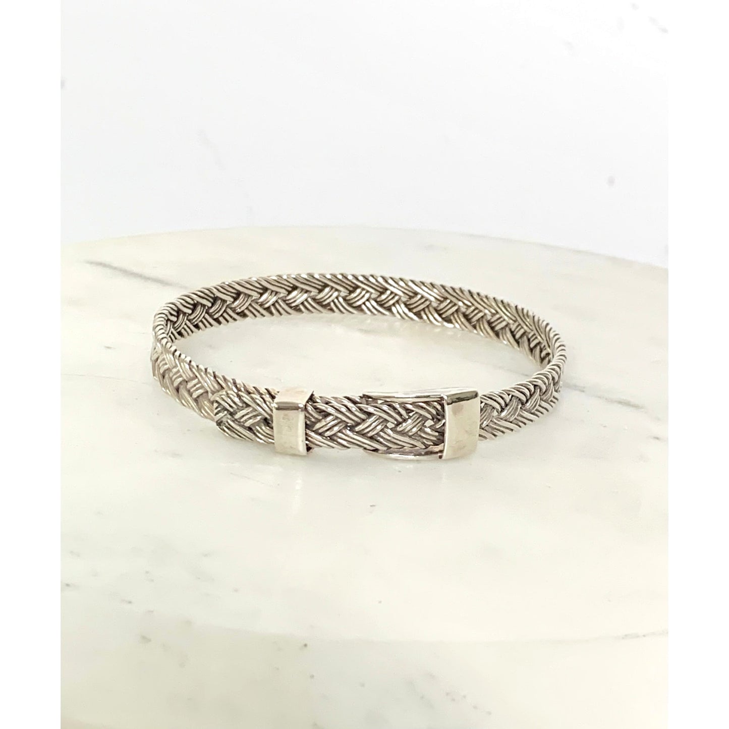 Vintage Sterling Silver Belt Buckle Bangle Bracelet Woven Design 925 Adjustable