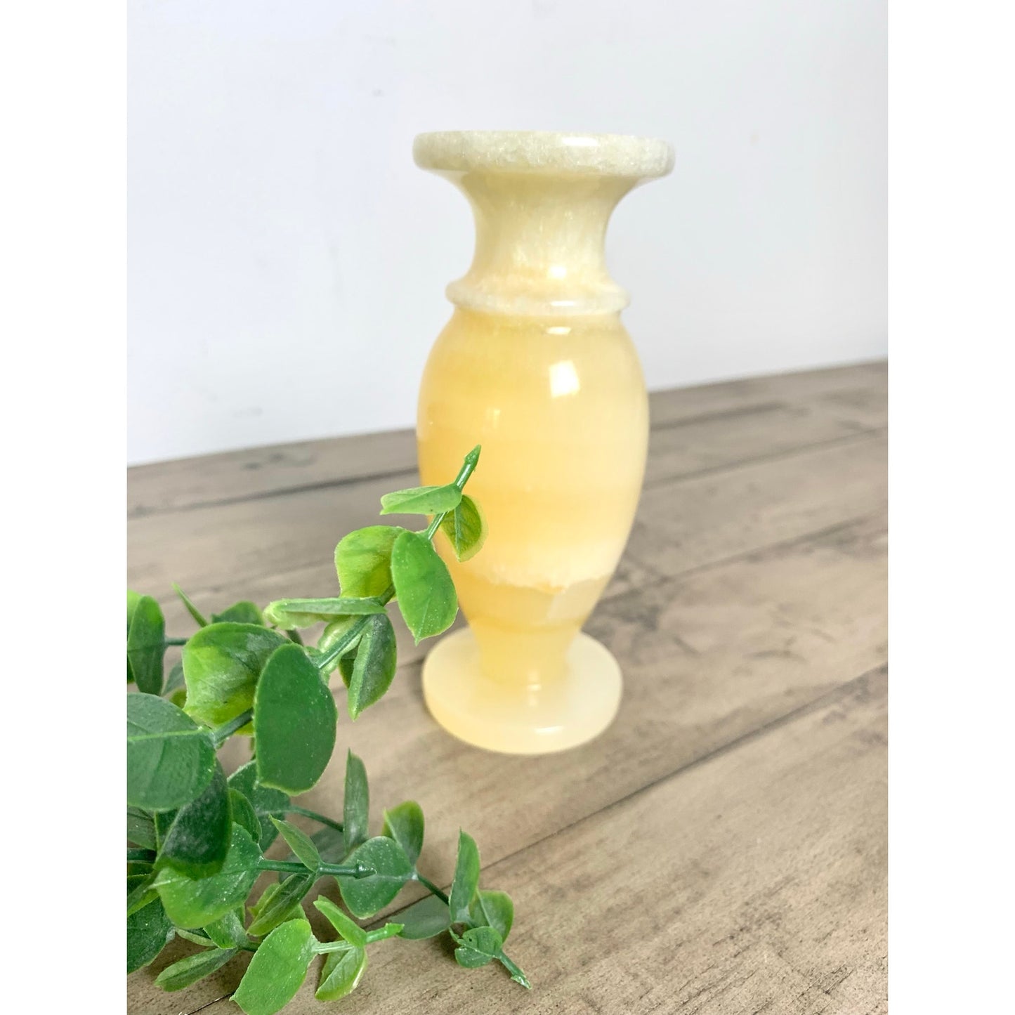 Vintage Yellow Honey Onyx Stone Vase – Carved Marble Natural Organic Stone Boho