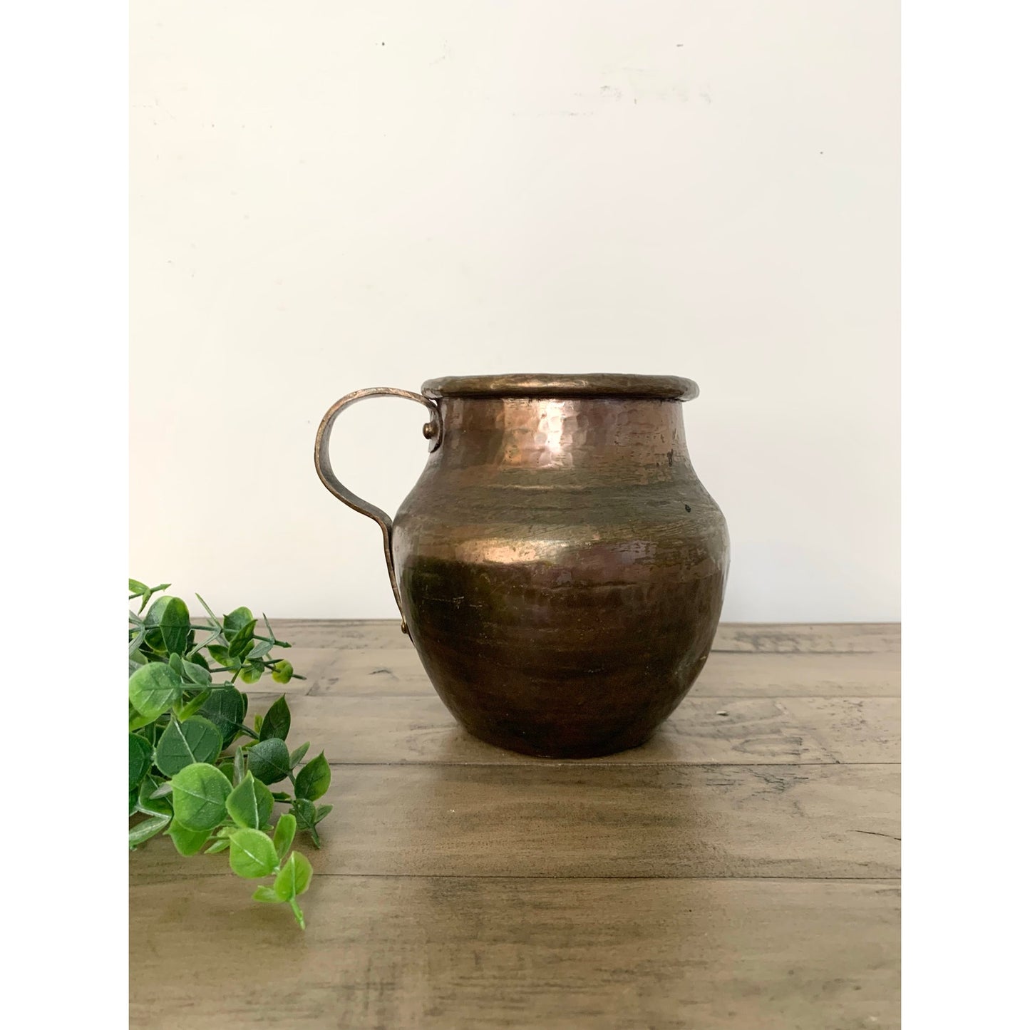 Antique Hand Hammered Copper Pitcher Rustic Farmhouse Patina Primitive Vase Jug