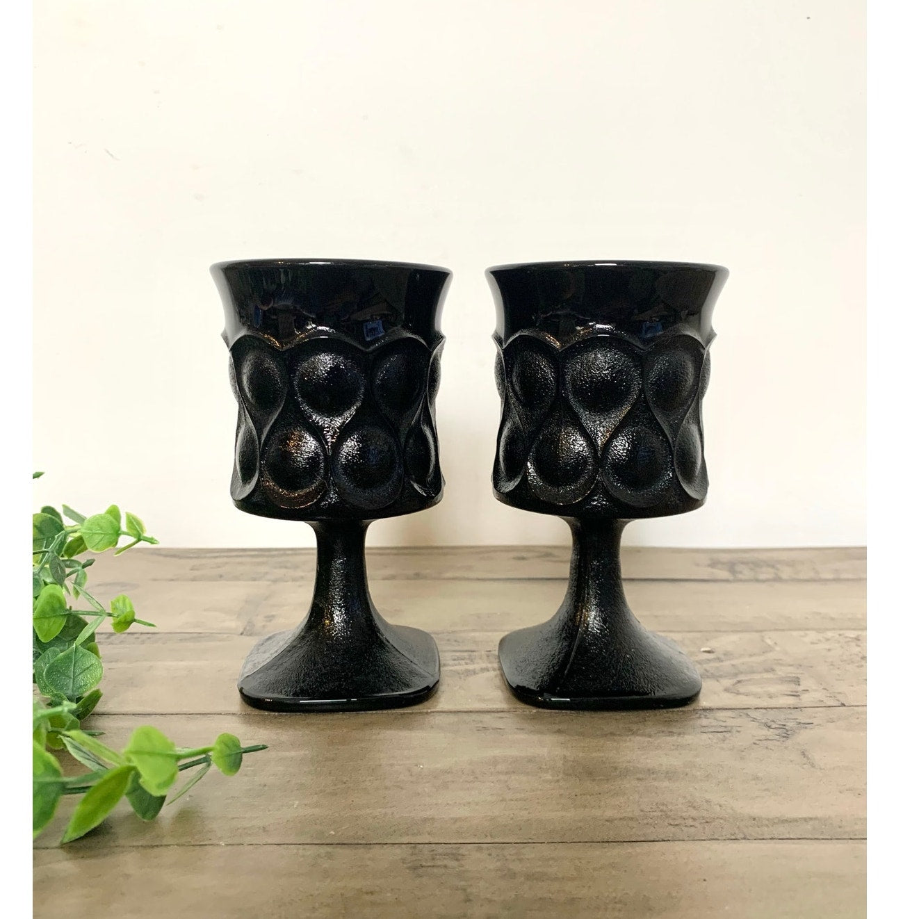 Vintage Noritake Spotlight Ebony Black Glass Water Goblets Mid Century Modern