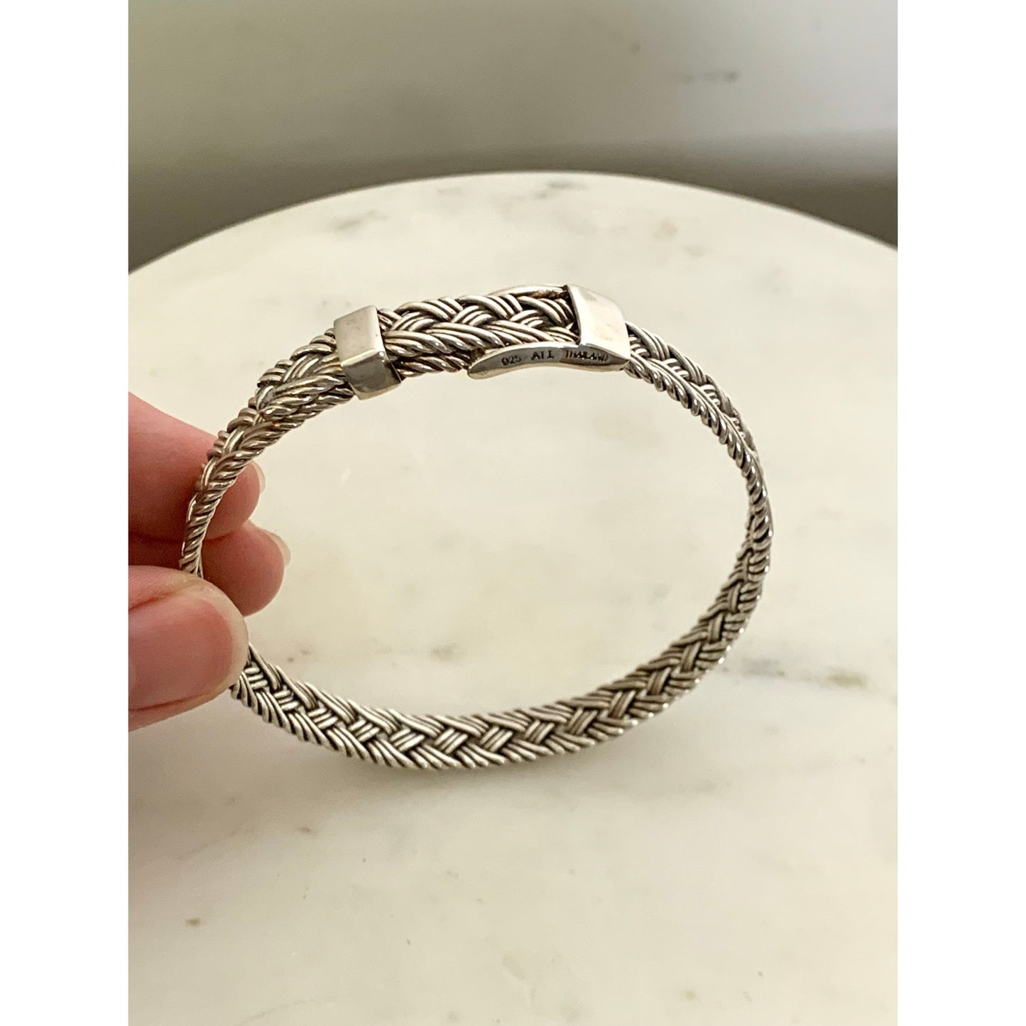Vintage Sterling Silver Belt Buckle Bangle Bracelet Woven Design 925 Adjustable