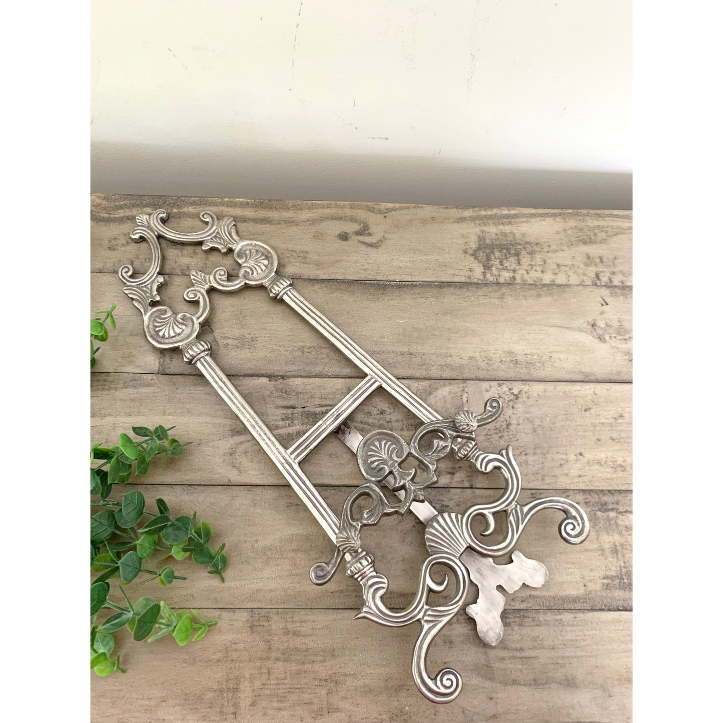 Vintage Ornate Vintage Silver Metal Display Easel Book or Plate Holder Old Money