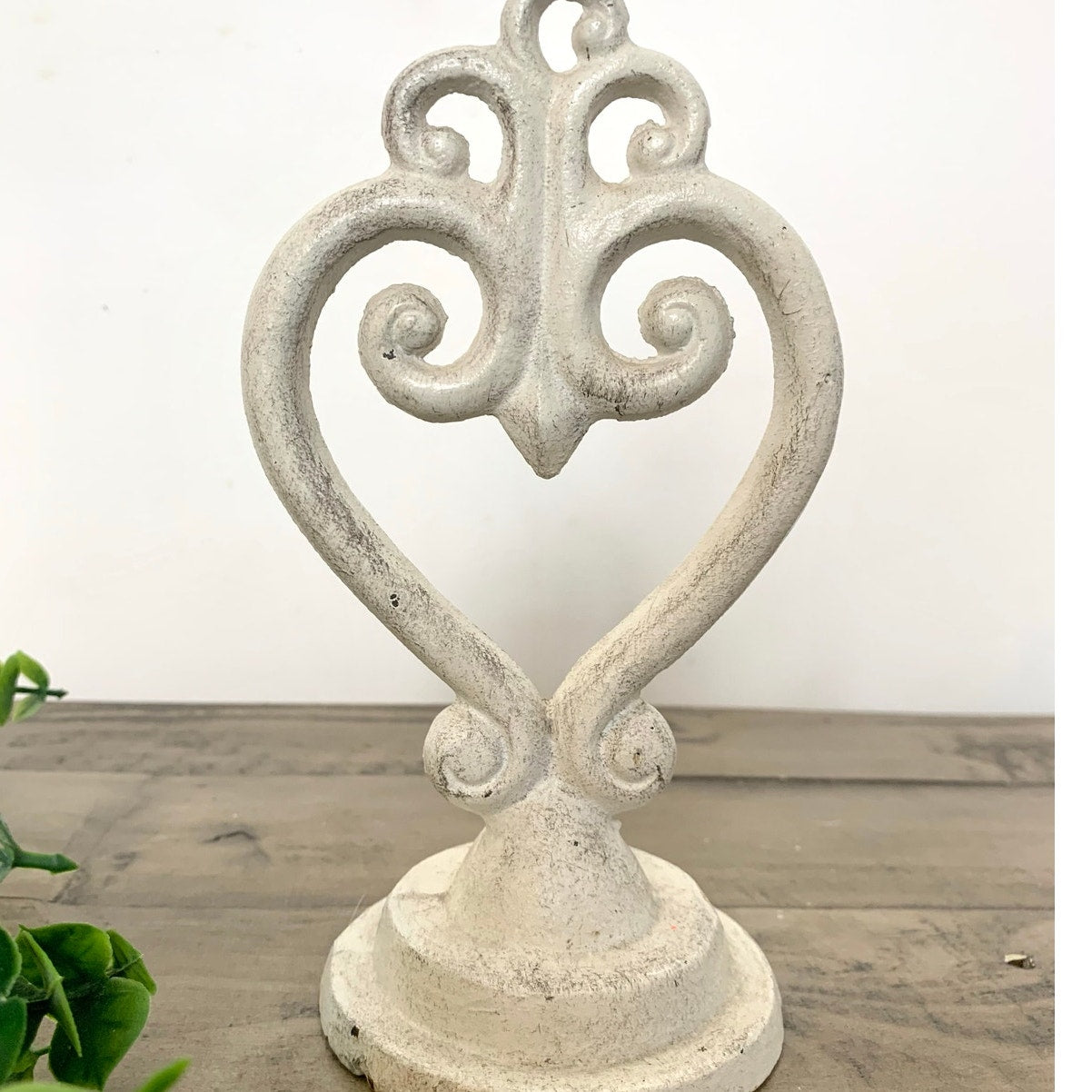 Vintage White Cast Iron Heart Scroll Doorstop Bookend Finial Shabby Cottage