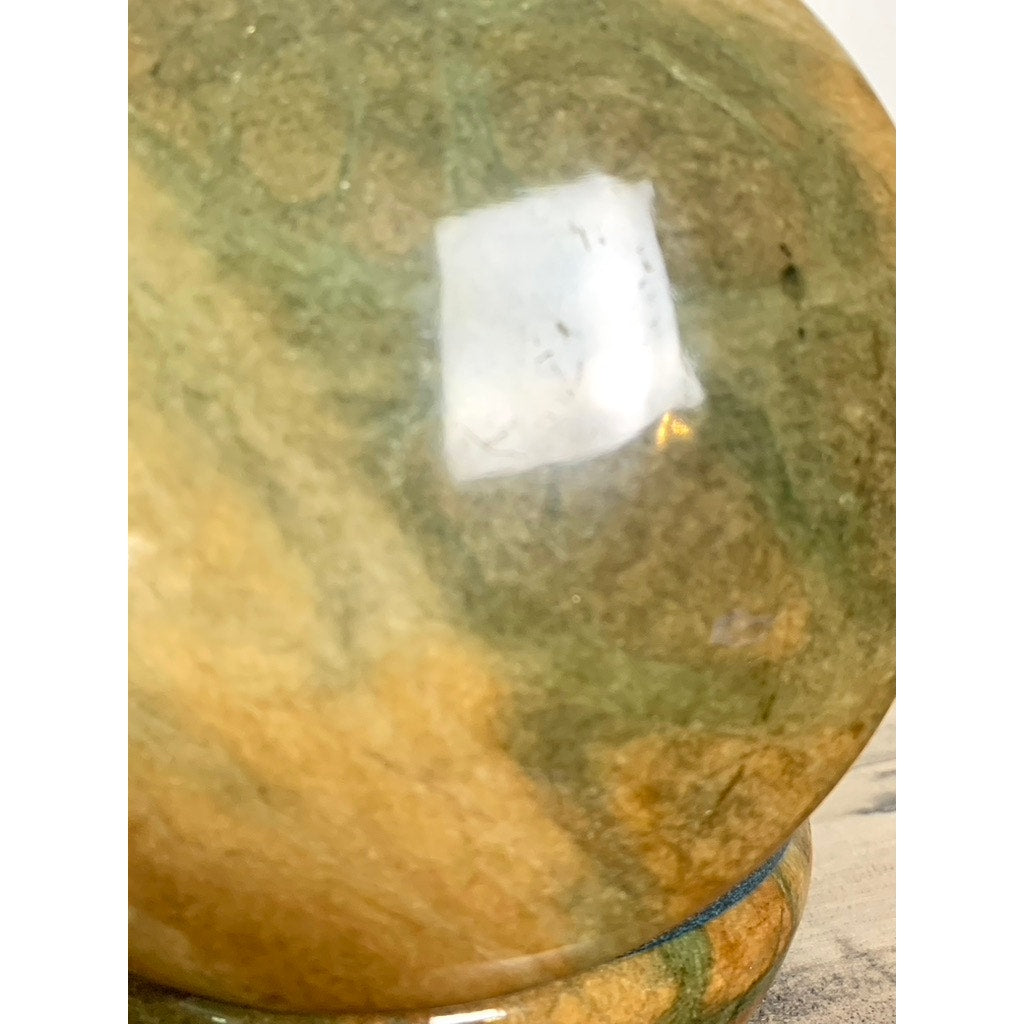 Vintage Alabaster Trinket Jewelry Box Hinged Earthy Green Brown Veining Stone