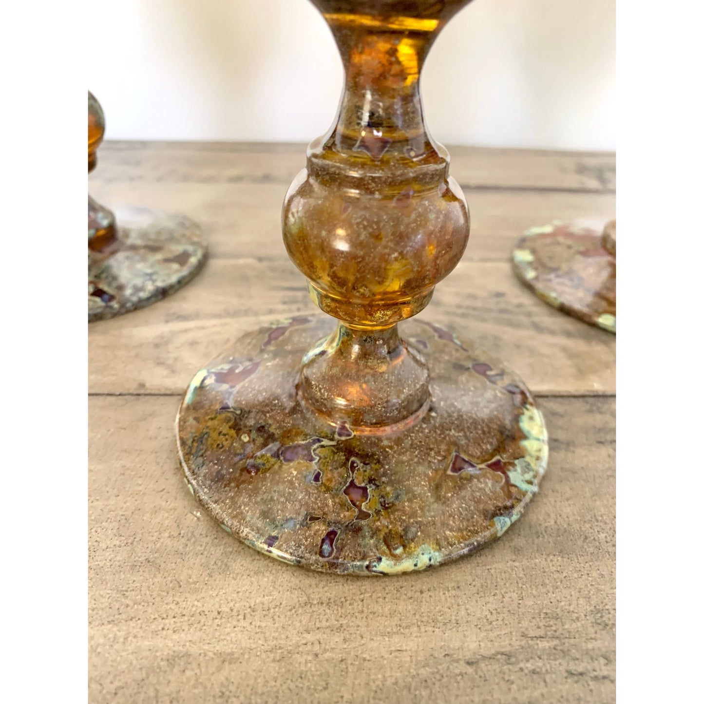 Neiman Marcus Red Moss Agate Goblets Set 3 Vintage Hand Blown Art Glass Poland