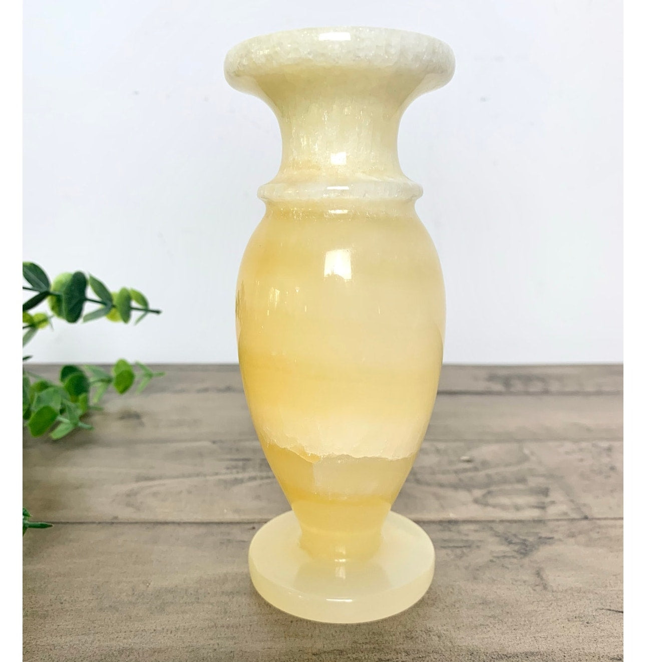 Vintage Yellow Honey Onyx Stone Vase – Carved Marble Natural Organic Stone Boho