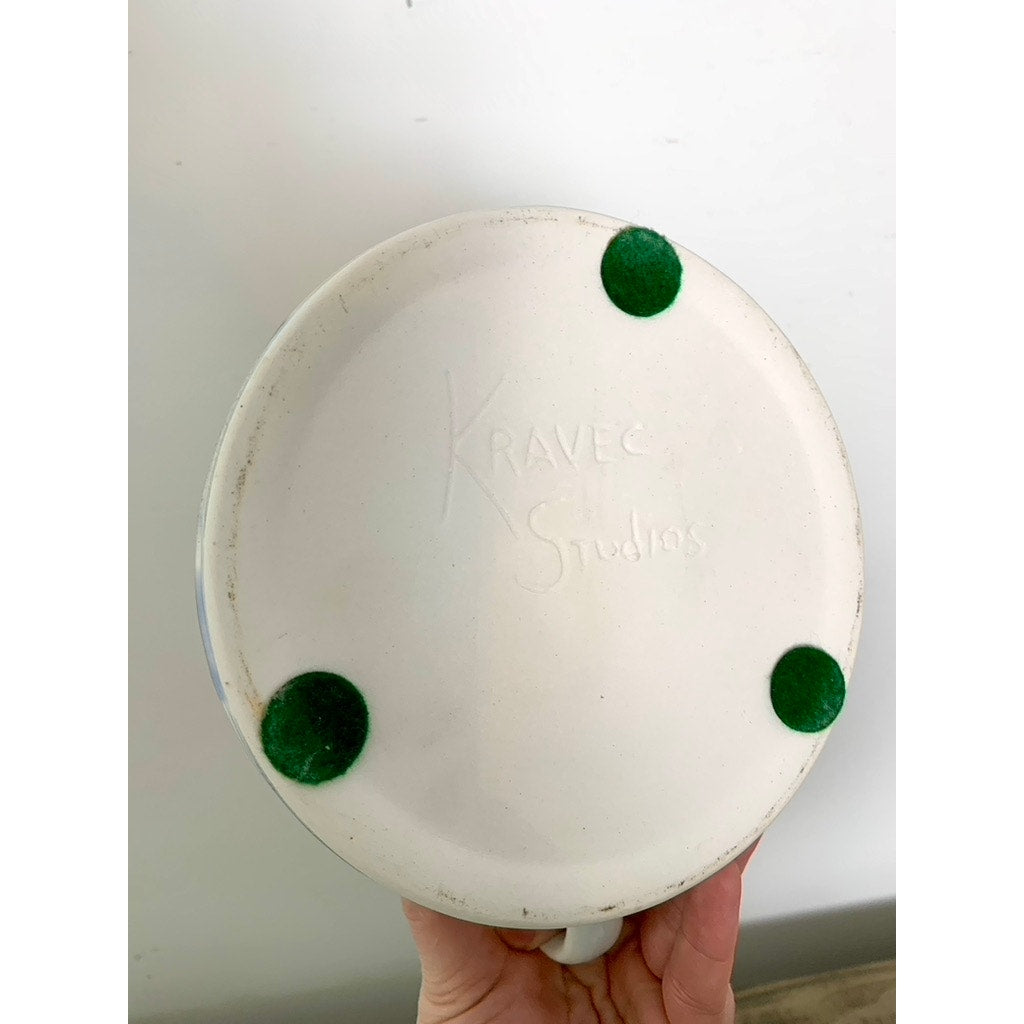 Kravec Studios Art Pottery Vase Oil Lamp Candleholder Signed Ceramic Jug Cottage