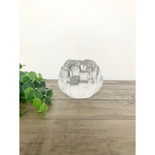Vintage Kosta Boda Igloo Clear Crystal Glass Candle Votive – Swedish Art Glass 1970s