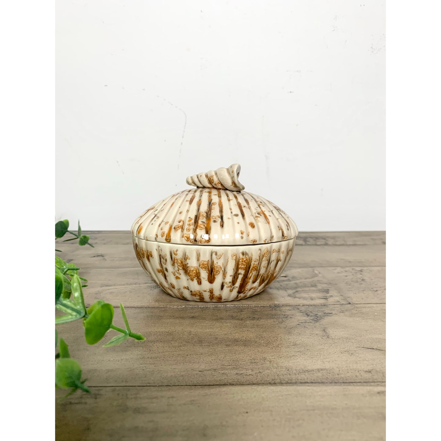 Vintage 1982 Scioto Ceramics Shell Lidded Trinket Dish Box Coastal Beach Cottage