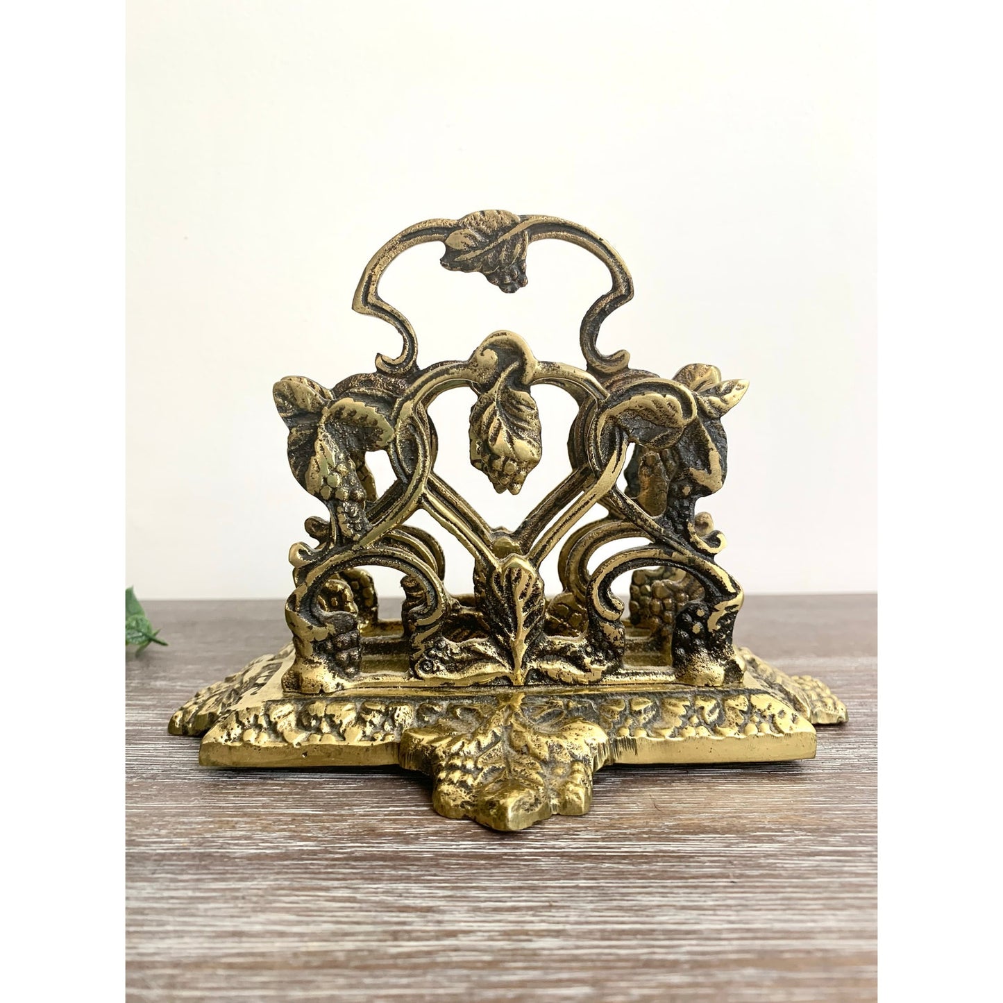 Antique Brass Mail Holder Made in England Napkin Letter Vintage Ornate Organizer