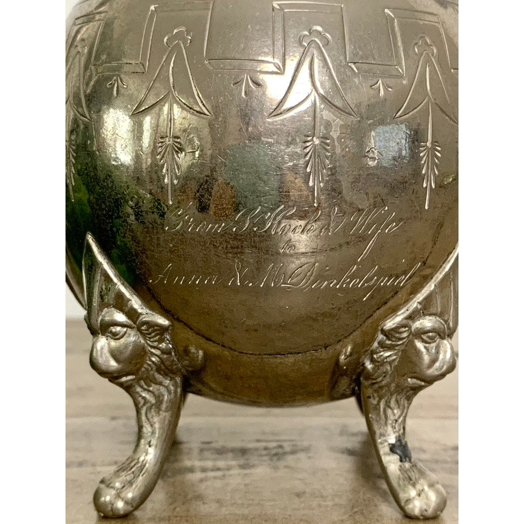 Antique Reed & Barton Triple-Plate Silver Teapot Lion Head Footed Old Money