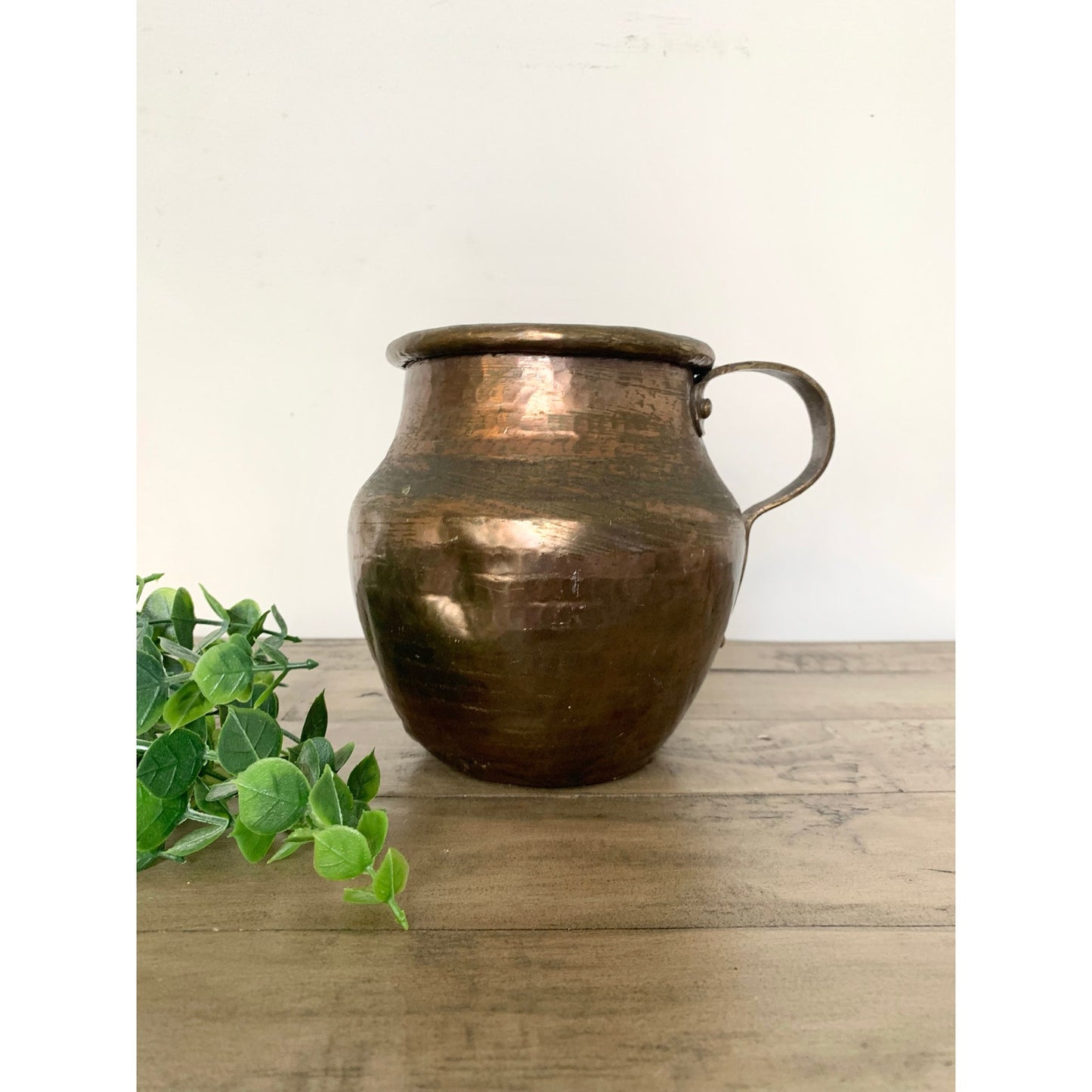 Antique Hand Hammered Copper Pitcher Rustic Farmhouse Patina Primitive Vase Jug
