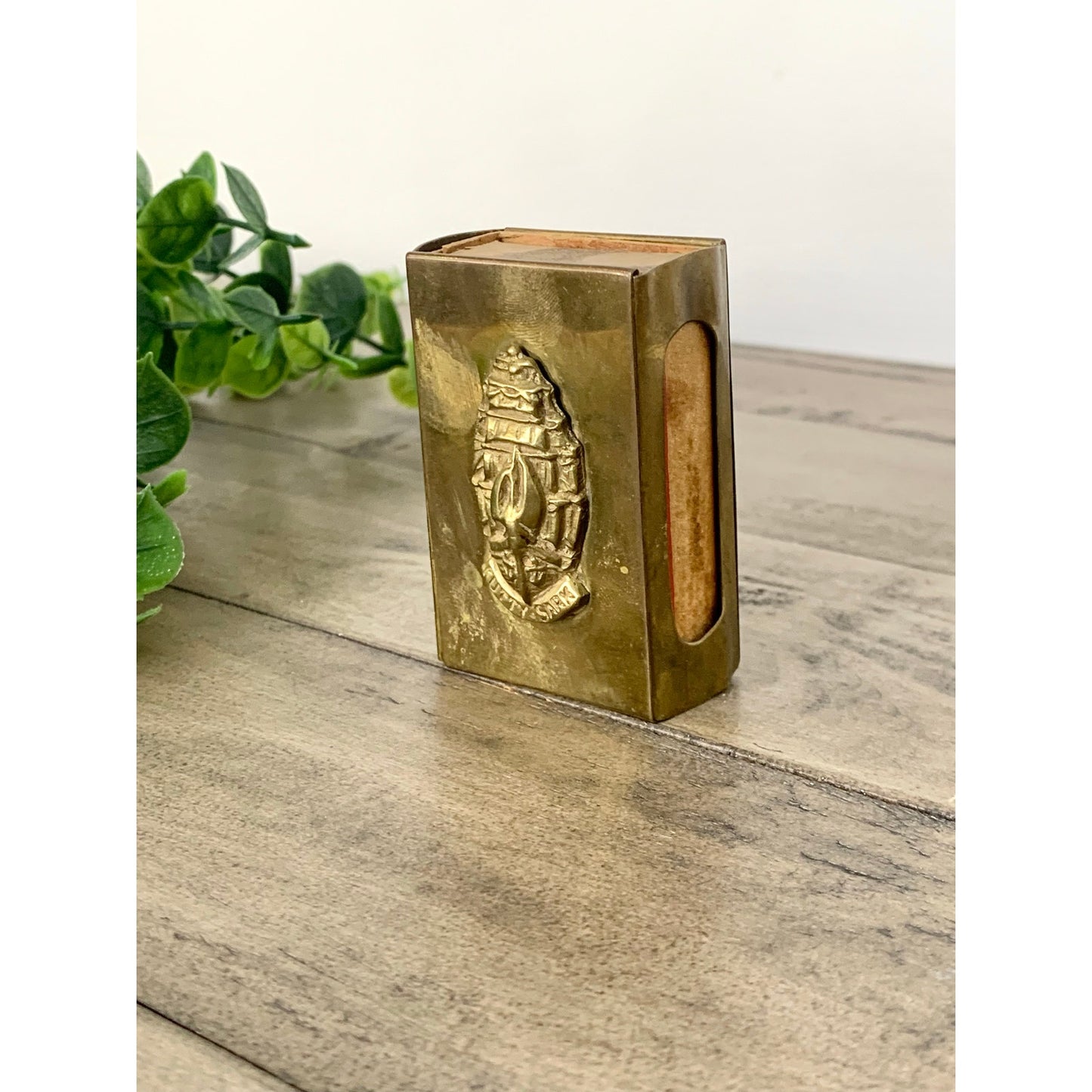 Vintage Brass Match Holder with Cutty Sark Emblem Nautical Maritime Match Cover