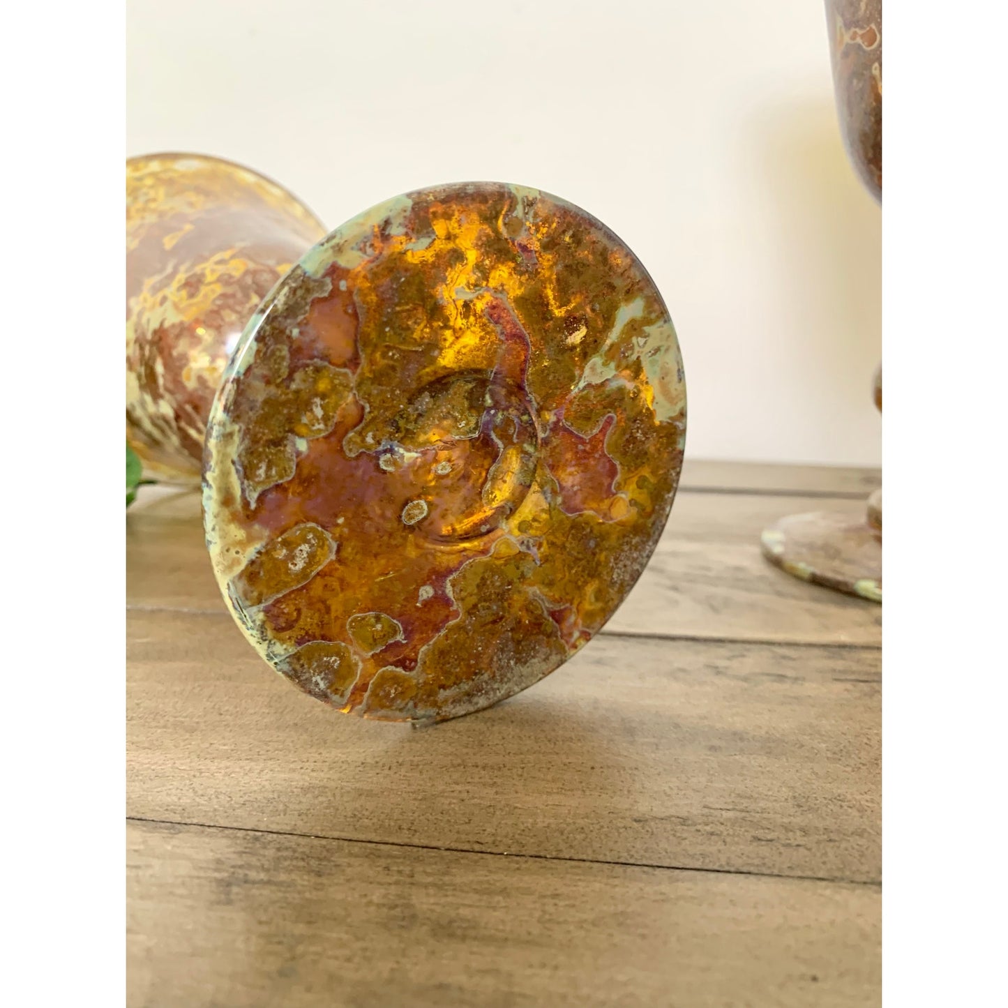 Neiman Marcus Red Moss Agate Goblets Set 3 Vintage Hand Blown Art Glass Poland