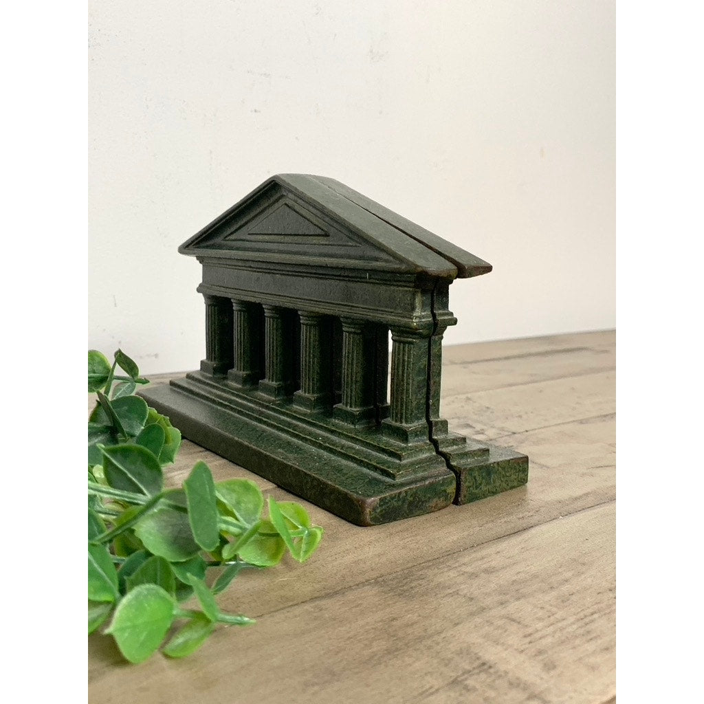 Vintage Cast Iron Greek Roman Bookends Green Greek Parthenon Columns Old Money