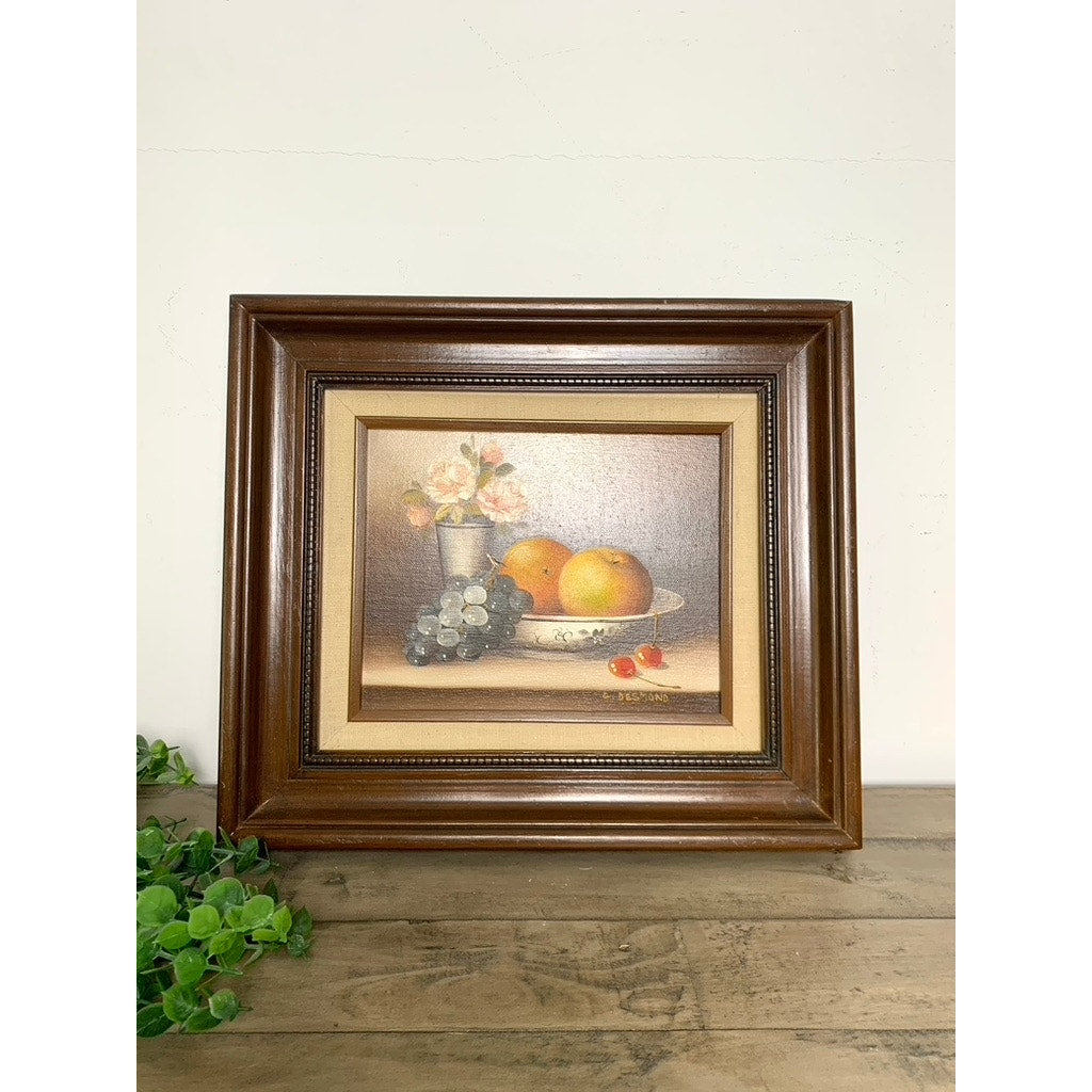 Vintage Still Life Oil Painting Signed C. Desmond, Framed Fruit & Floral Art