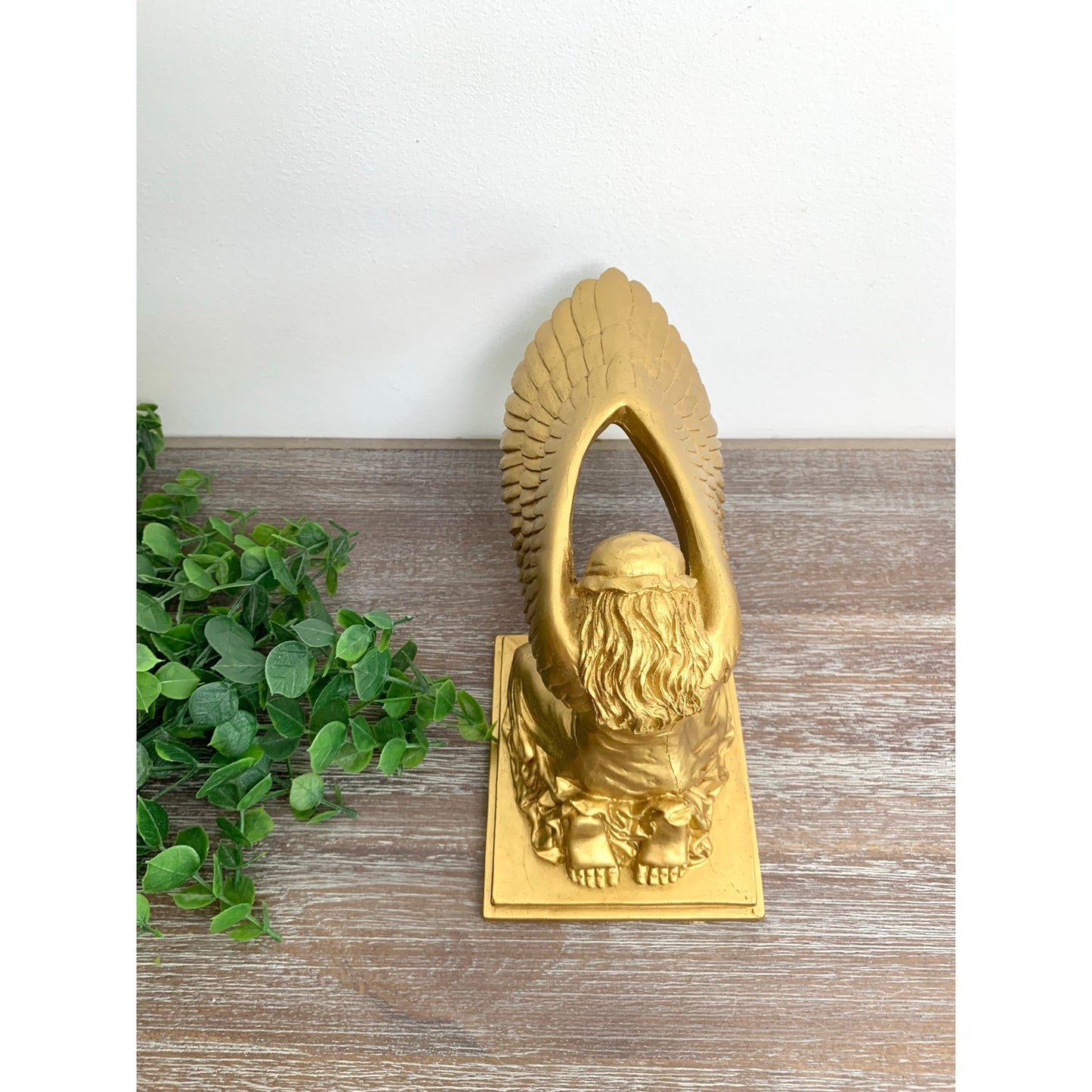 Vintage Gilded Winged Lady Statue Golden Bookend Figurine Hollywood Regency