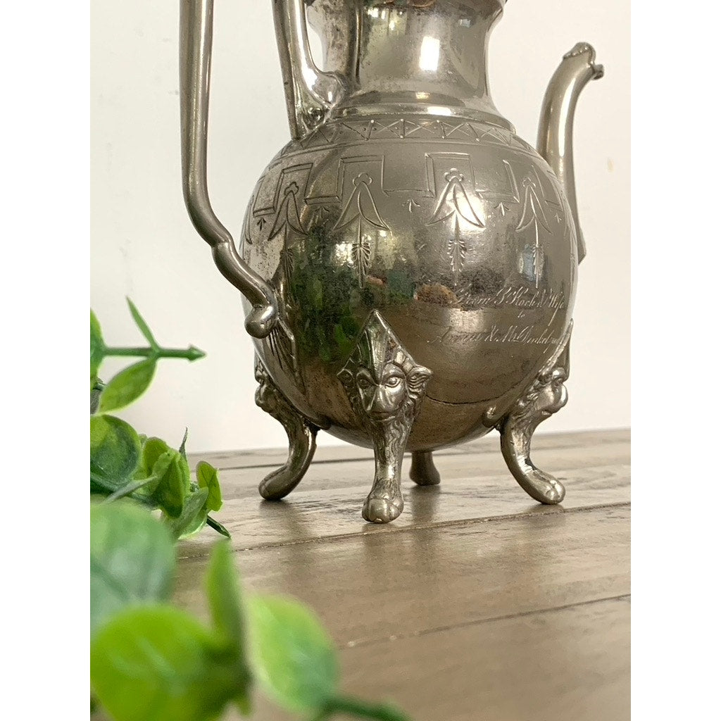 Antique Reed & Barton Triple-Plate Silver Teapot Lion Head Footed Old Money