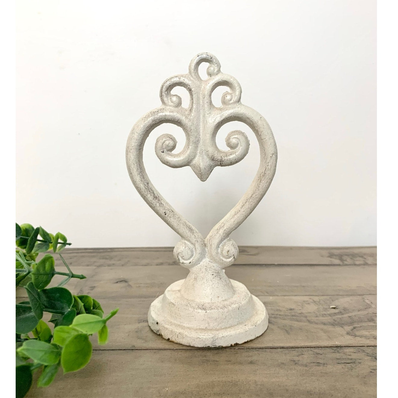 Vintage White Cast Iron Heart Scroll Doorstop Bookend Finial Shabby Cottage