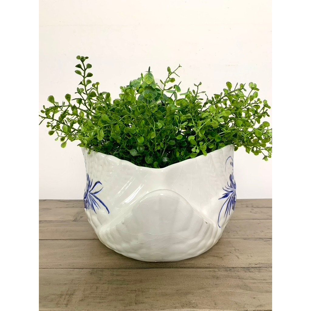 Vintage Portuguese Hand-Painted Ceramic Large Swan Planter Blue & White Cottage