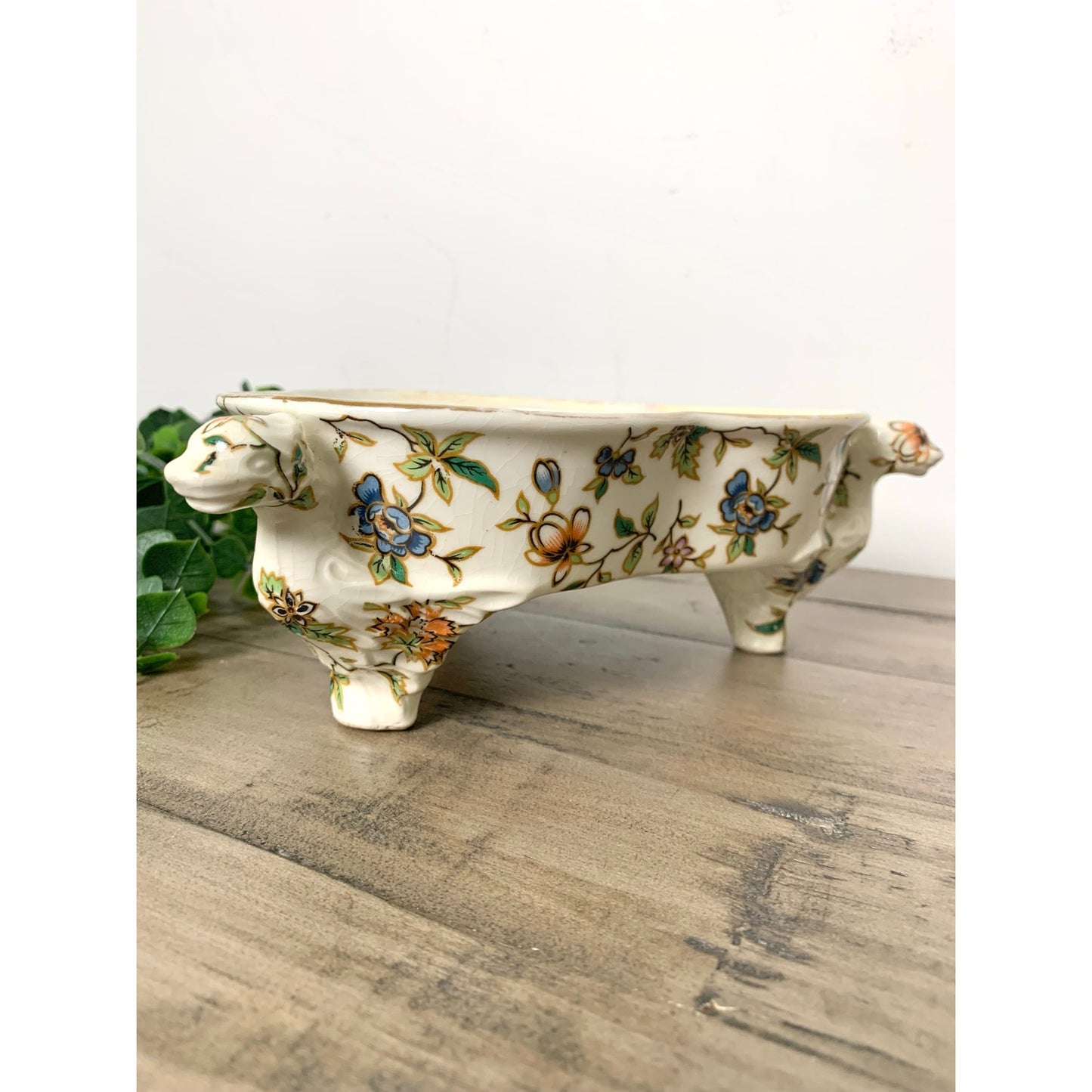 Vintage Japan Floral Ceramic Dish Trinket Serving Lusterware Bowl Catchall Retro