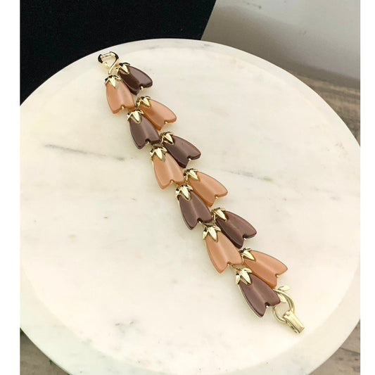 Vintage 1960s Lisner Thermoset Bracelet Oak Leaf & Berry Signed 7.25” Retro MCM