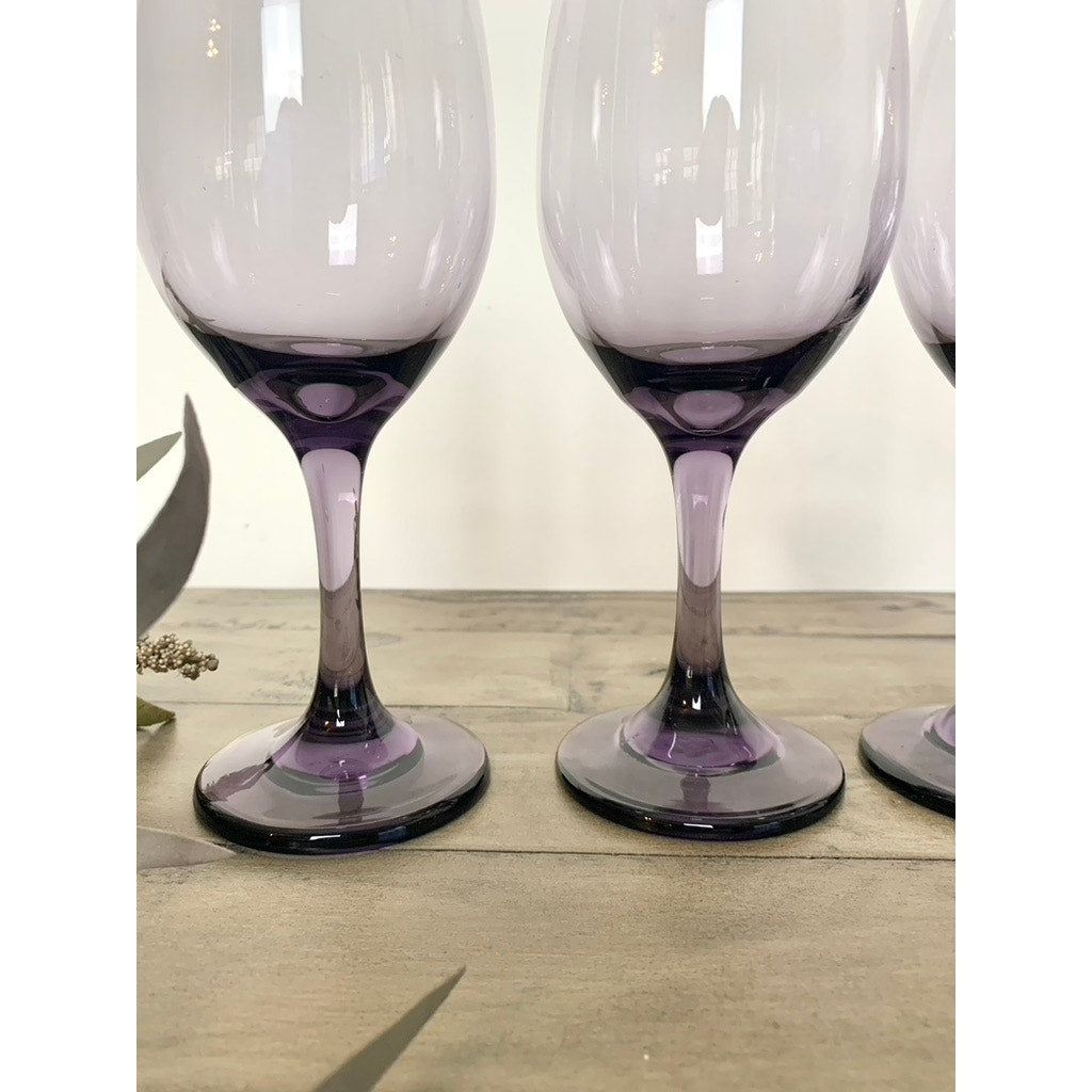 Vintage Amethyst Purple Wine Glasses Set of 4 Mid Century Stemware Bar Feminine