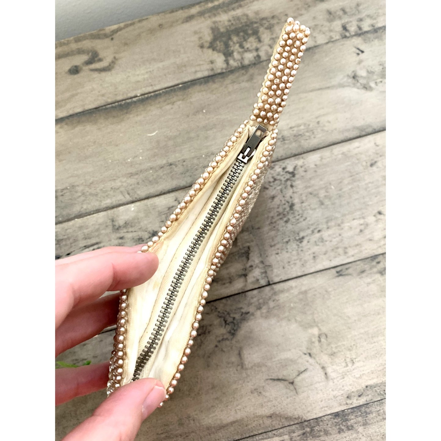 Vintage Beaded Faux Pearl Evening Bag Wristlet Clutch Purse Romantic Glam Boho