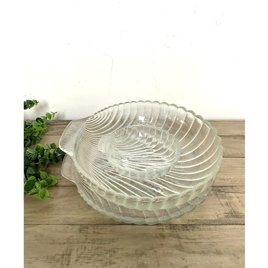 Vintage Anchor Hocking Clam Shell Glass Serving Dish Set 3pc Coastal Cottage