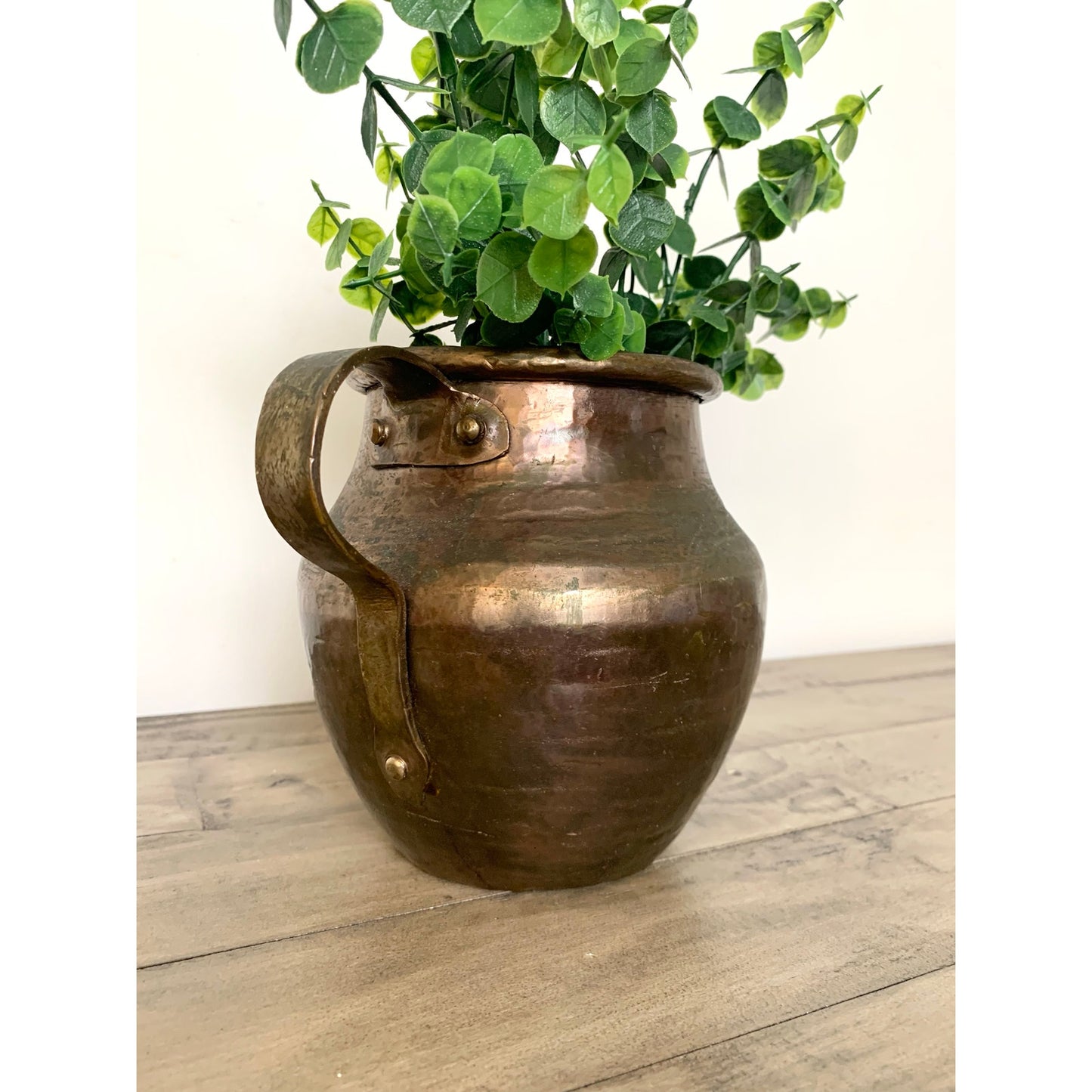 Antique Hand Hammered Copper Pitcher Rustic Farmhouse Patina Primitive Vase Jug